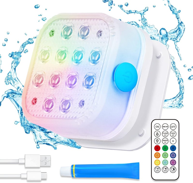HOMLY Rechargeable Submersible Pool Lights with Remote, Waterproof Underwater Charging Battery Operated Controlled 16 Color Changing LED with Magnet Floating Lights Pool Pond Decoration 1 Pack - Image 1